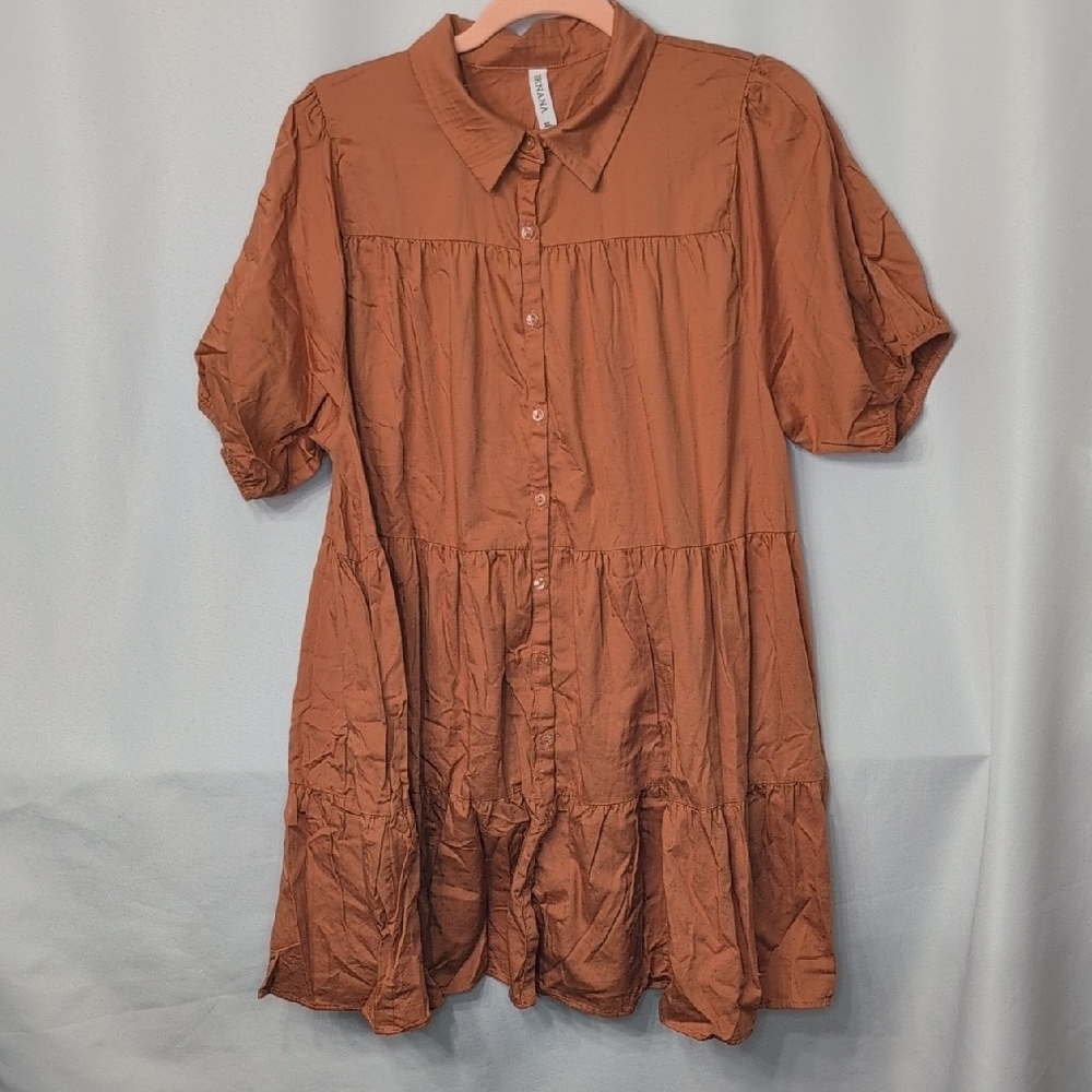 Zenana Outfitters Tan Button-Up Dress